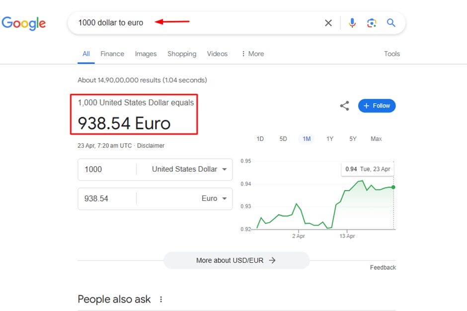 Google helps you convert a currency
