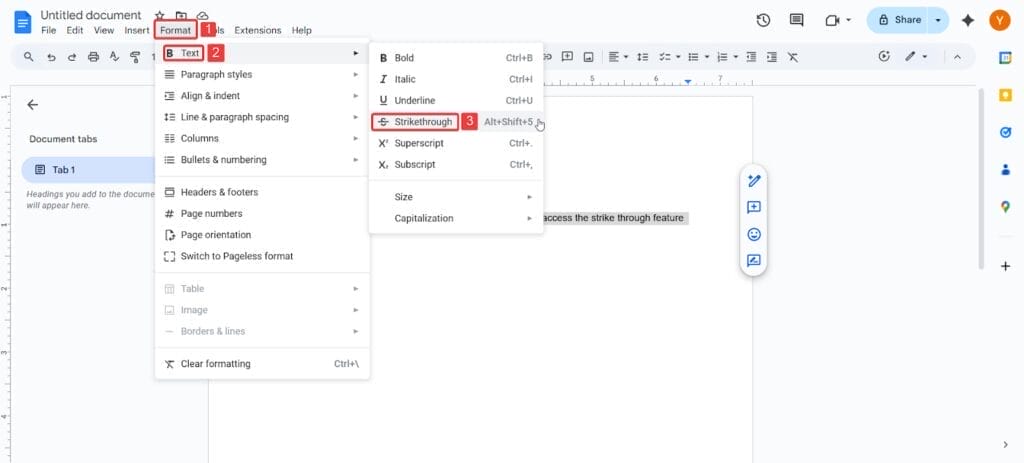Using the format tab