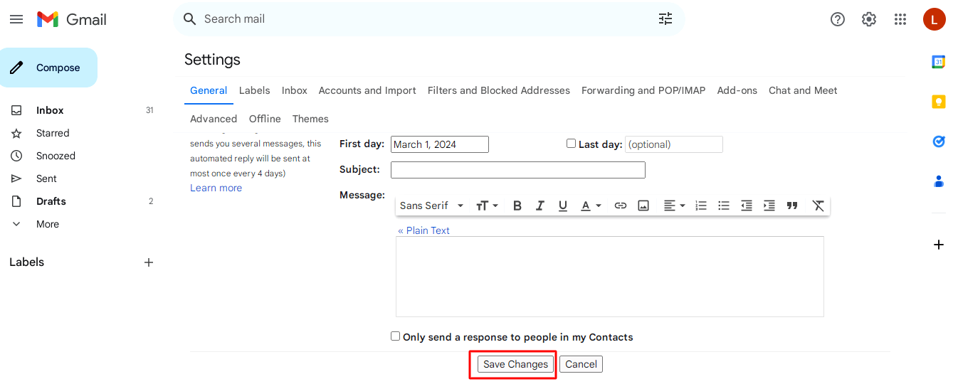 click Save Changes at the bottom of the page