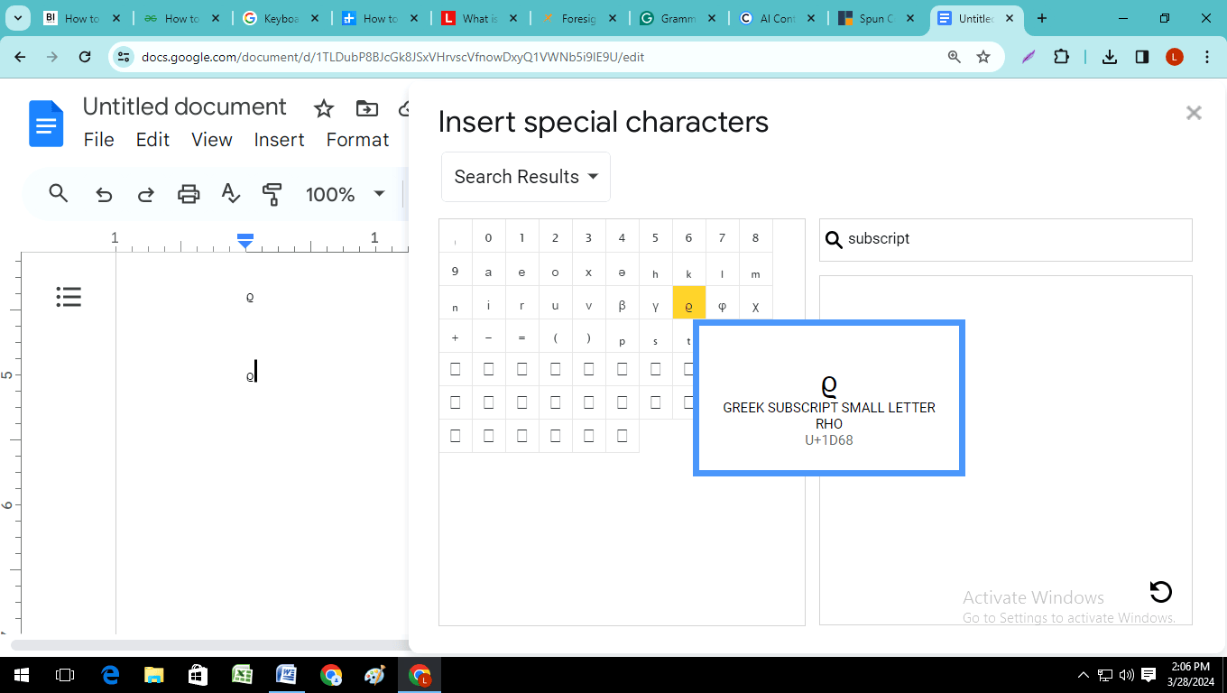 select the special character you want to add and then close it