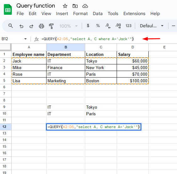  Google Sheets QUERY function – WHERE clause
