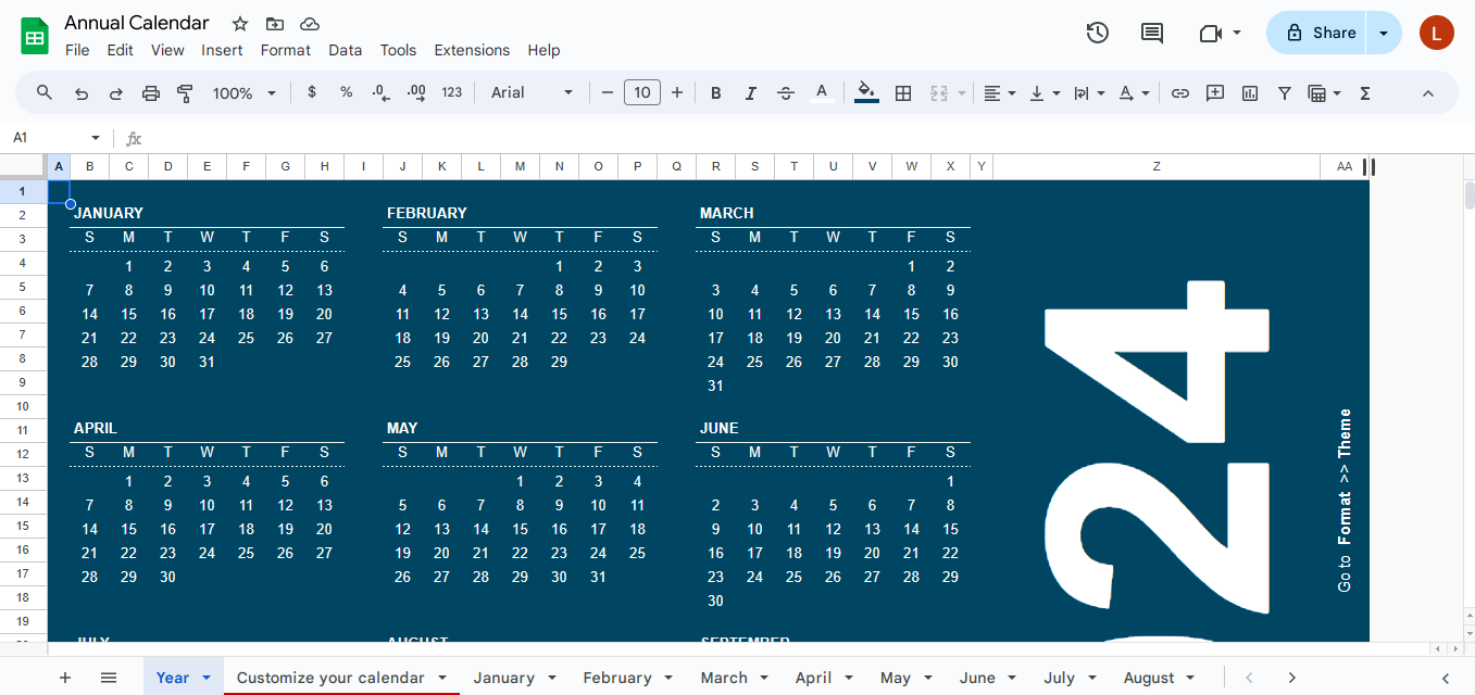 Google Sheets template – Annual Calendar