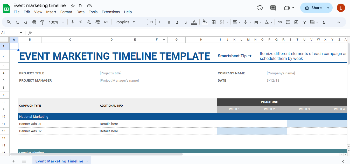 Google Sheets template – Event Marketing