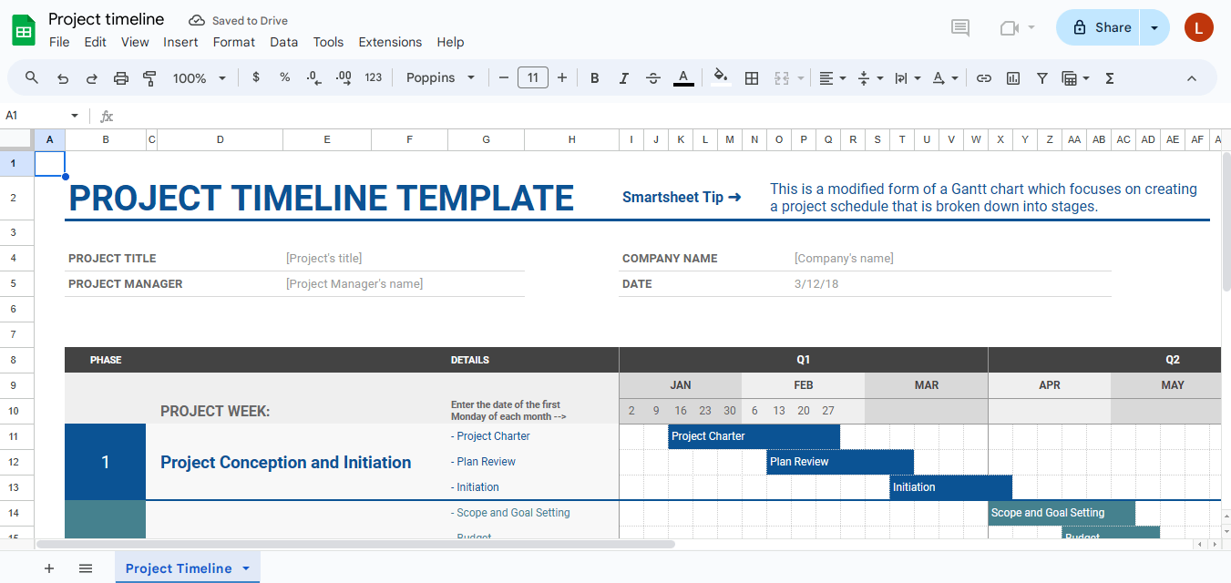 Google Sheets template – Project Timeline