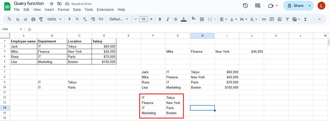 Output after selecting multiple columns
