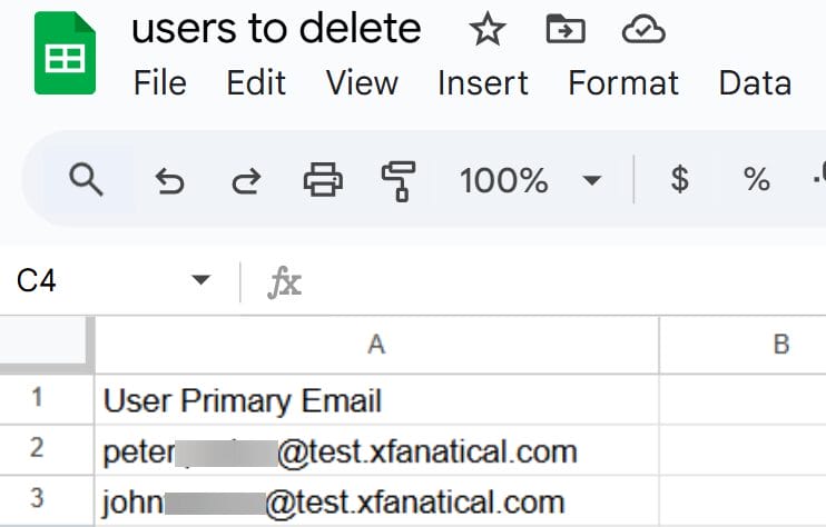 Create a CSV file with the primary email addresses of users whose profile photos you want to delete.