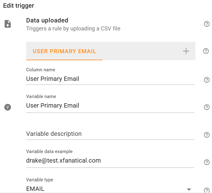  Upload a CSV file to data uploaded trigger.
