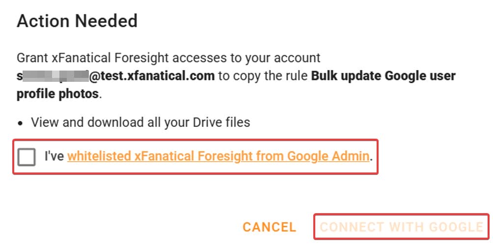 Click Connect with Google and authorize the permissions for the template.