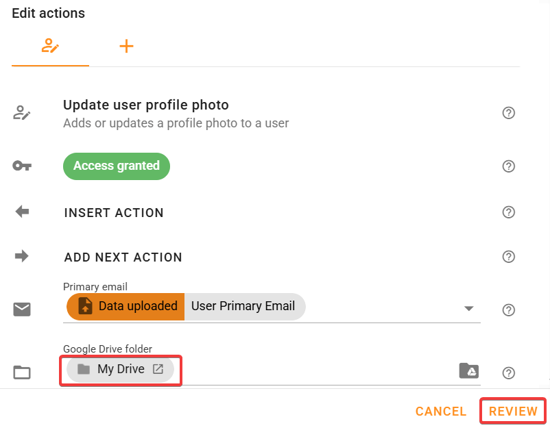 Configure update  user profile photo folder in the bulk update Google user profile photos template in xFanatical Foresight.