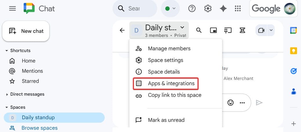  Click on apps & integrations to create webhook.