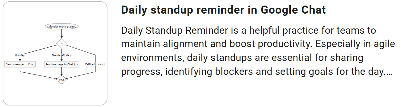 n the Templates > search for Daily standup reminder in Google Chat template in xFanatical Foresight.