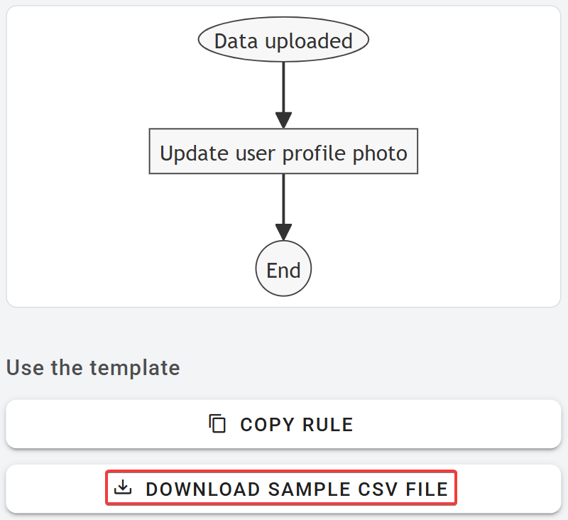 Download CSV file from bulk update Google user profile photos template page in xFanatical Foresight.
