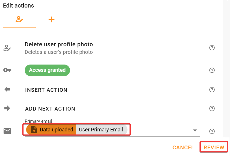 Configure the delete user profile photo for the bulk delete Google user profile photos rule.
