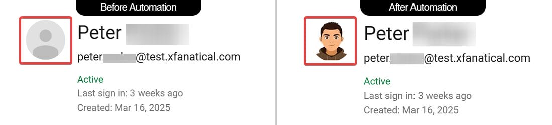 Verification of user profile photo updated successfully by the automation.