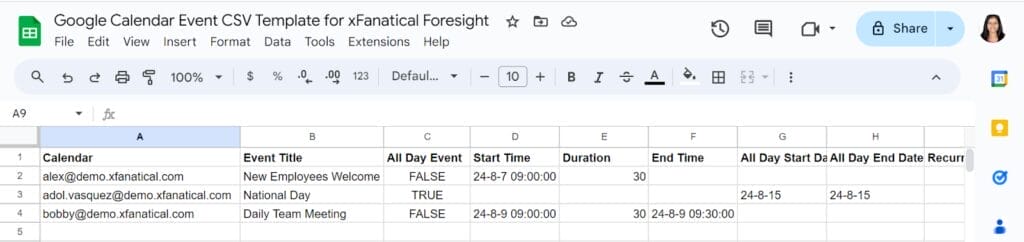 Bulk create calendar events and save time- CSV File