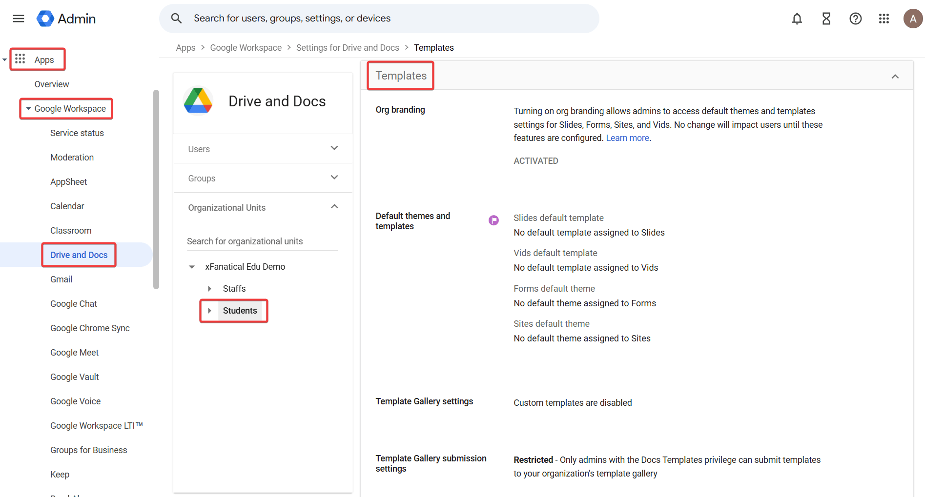 Block templates using Google Admin Console