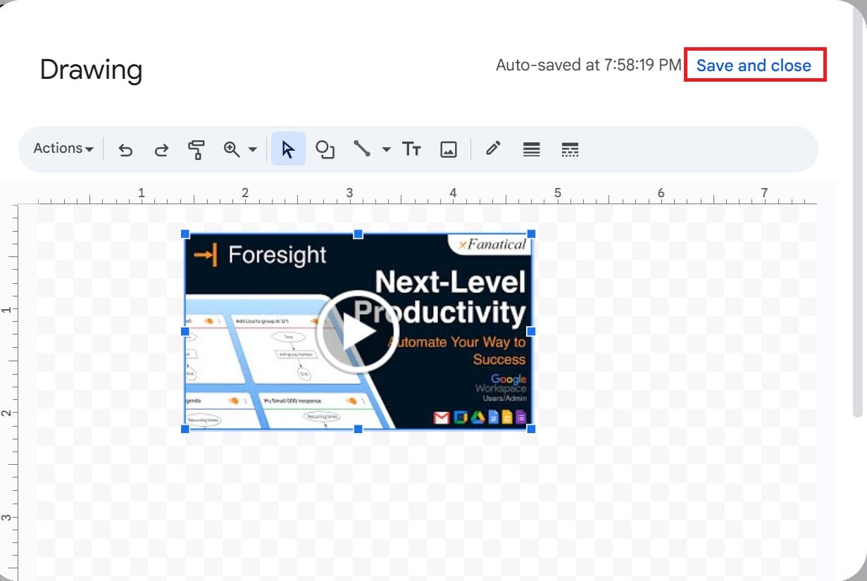 Click Save and Close to embed the video in your document