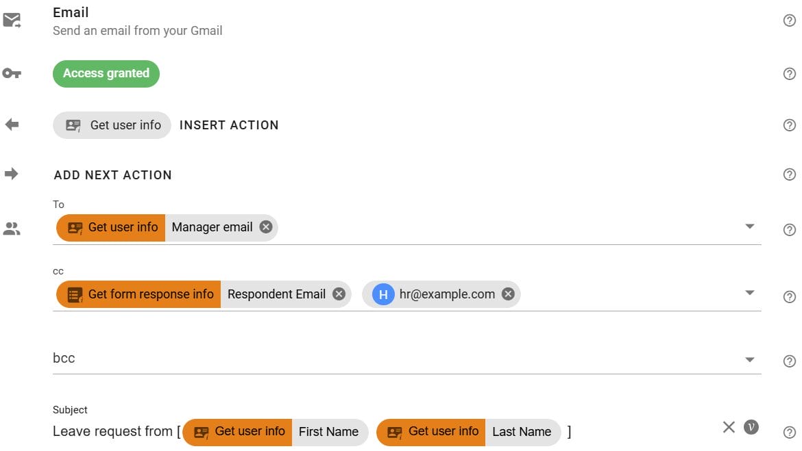 Email as Add Next action