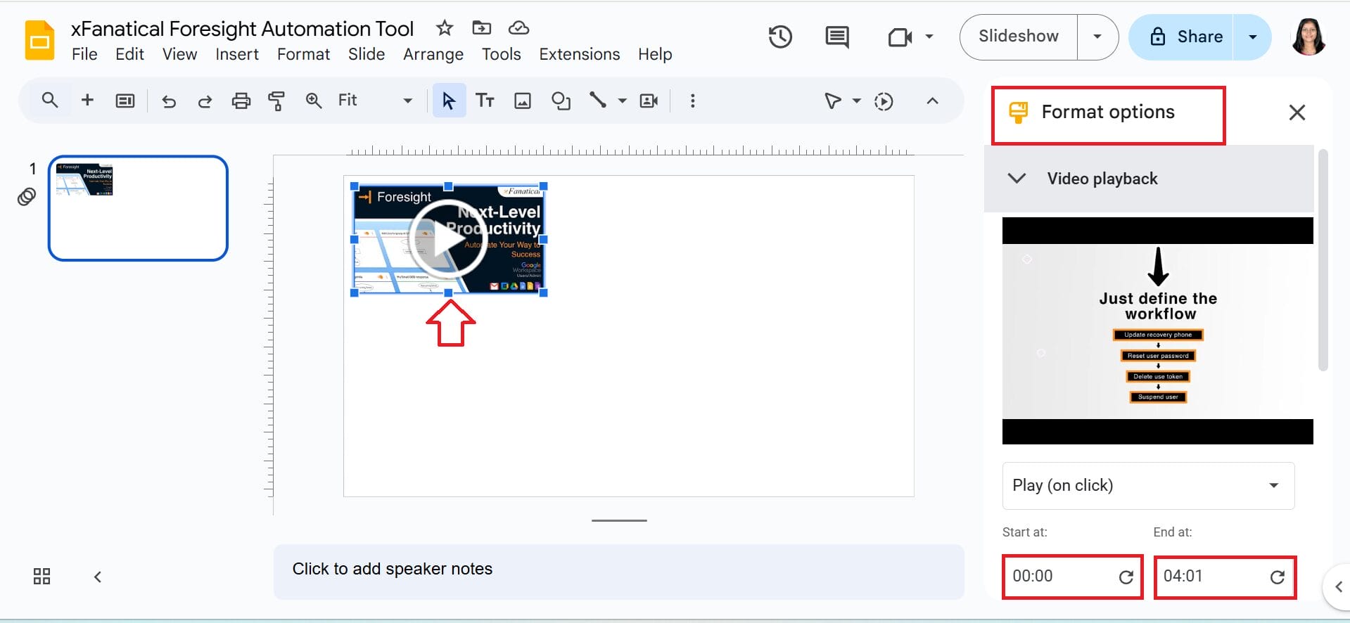 Optional Set start and end times through Format options