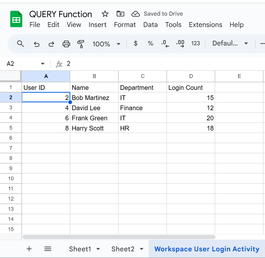 QUERY Function result