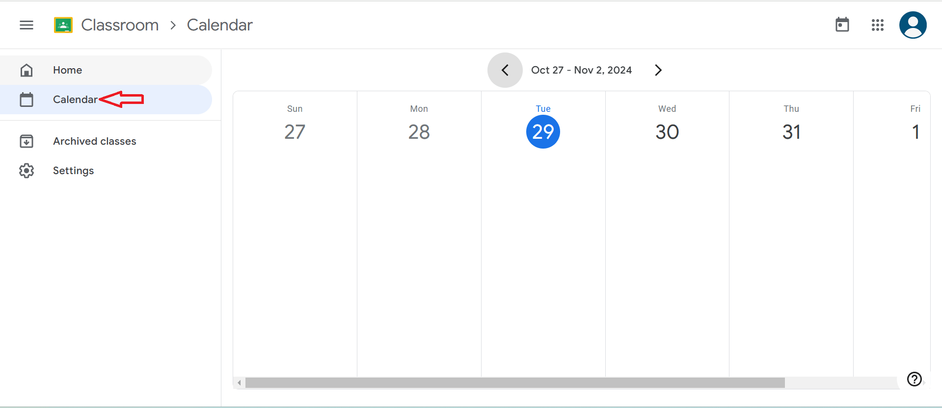 The Calendar section helps track due dates and upcoming activities