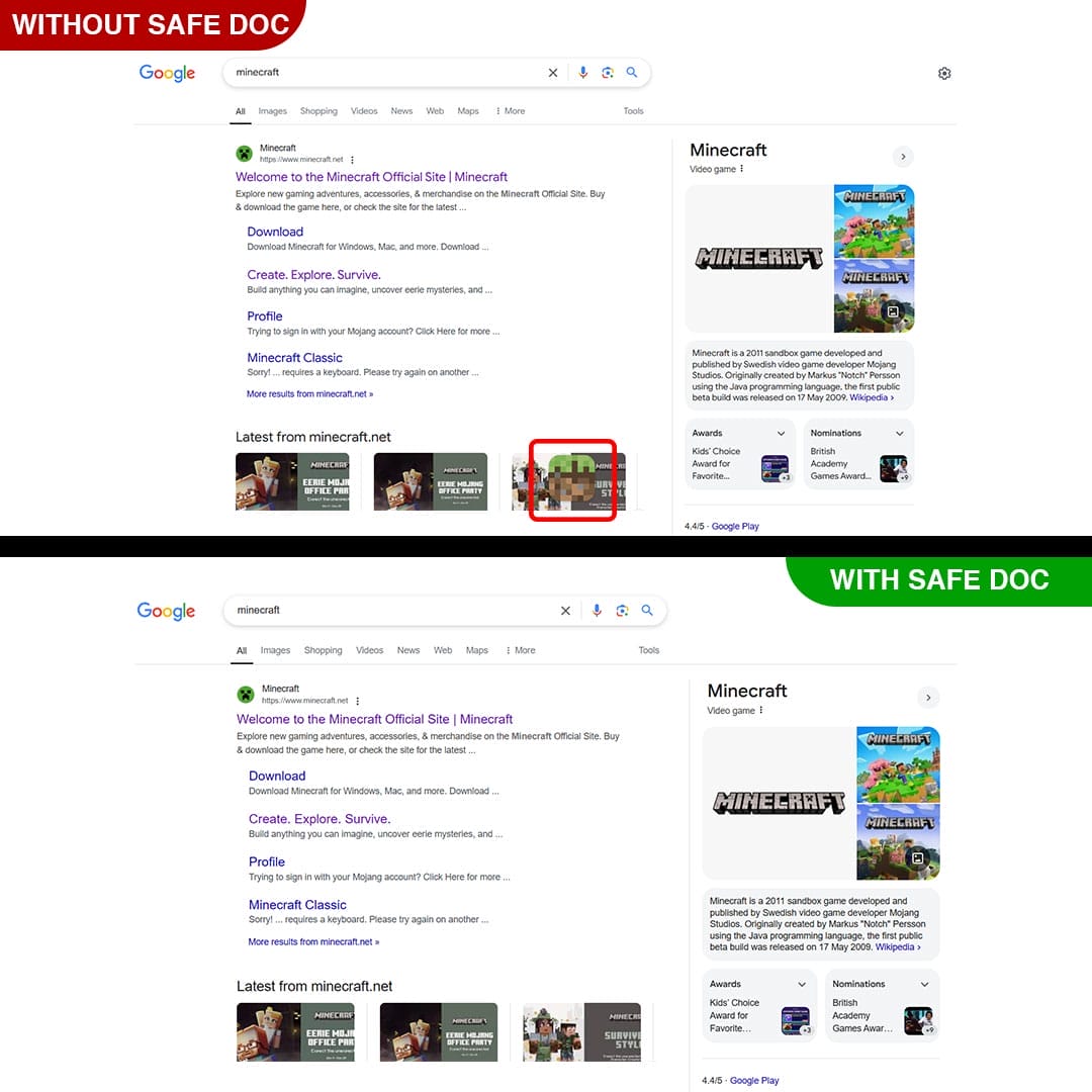 Disable Minecraft Feature in Google Search with xFanatical Safe Doc