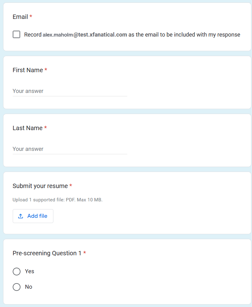  Google Form for Job Application