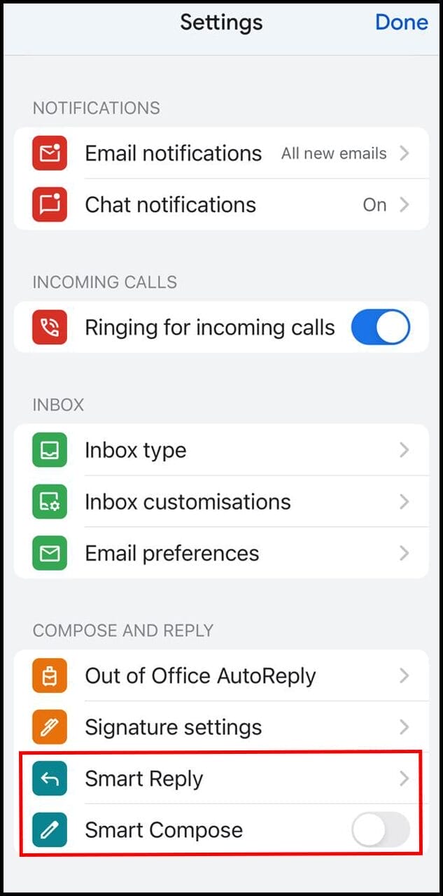 Compose and Reply section, find and toggle off Smart Compose and Smart Reply.