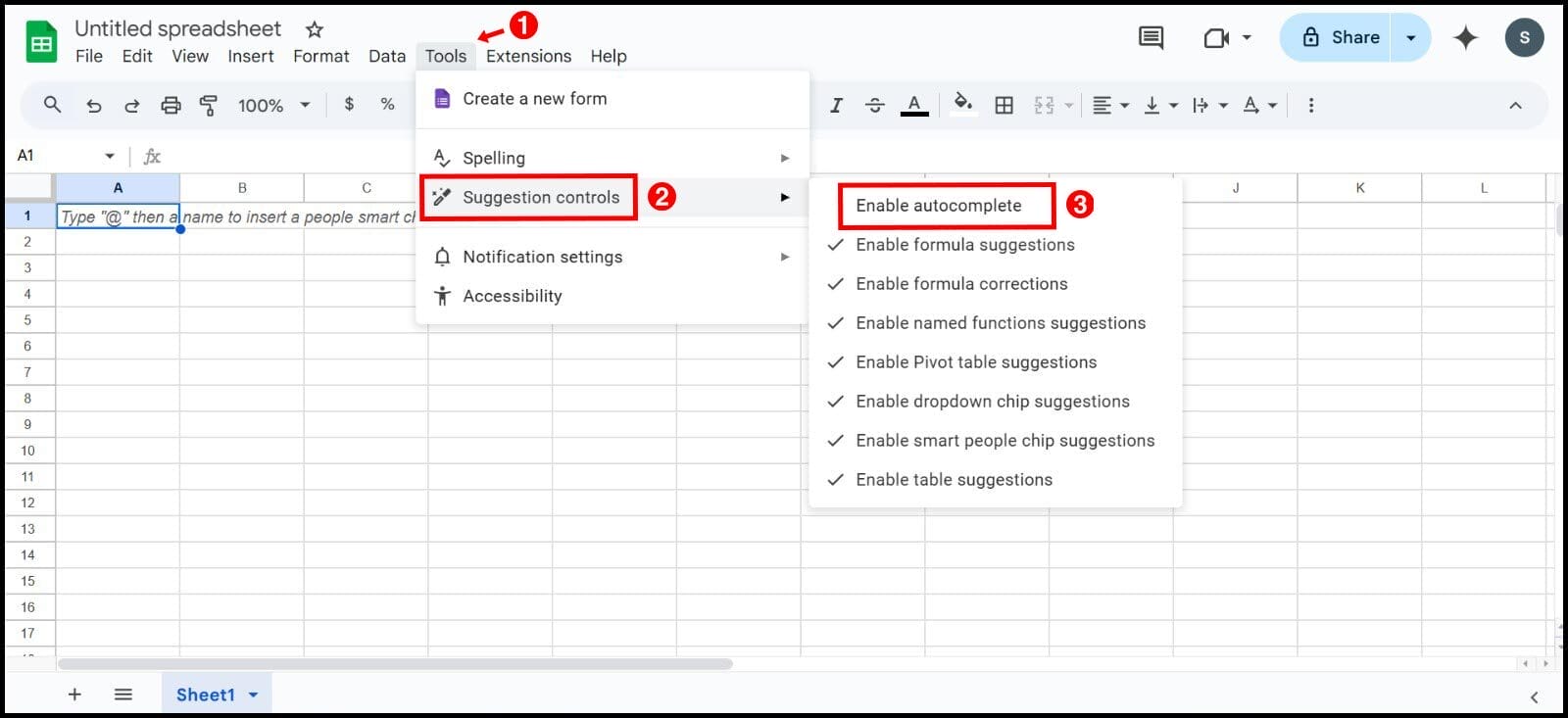 disable AI-powered suggestions in Google Sheets