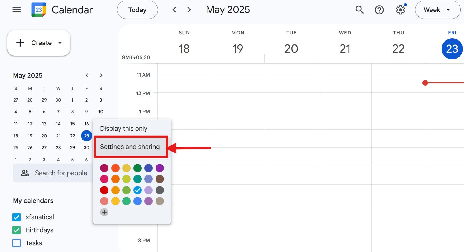 setting  and sharing in Google calendar