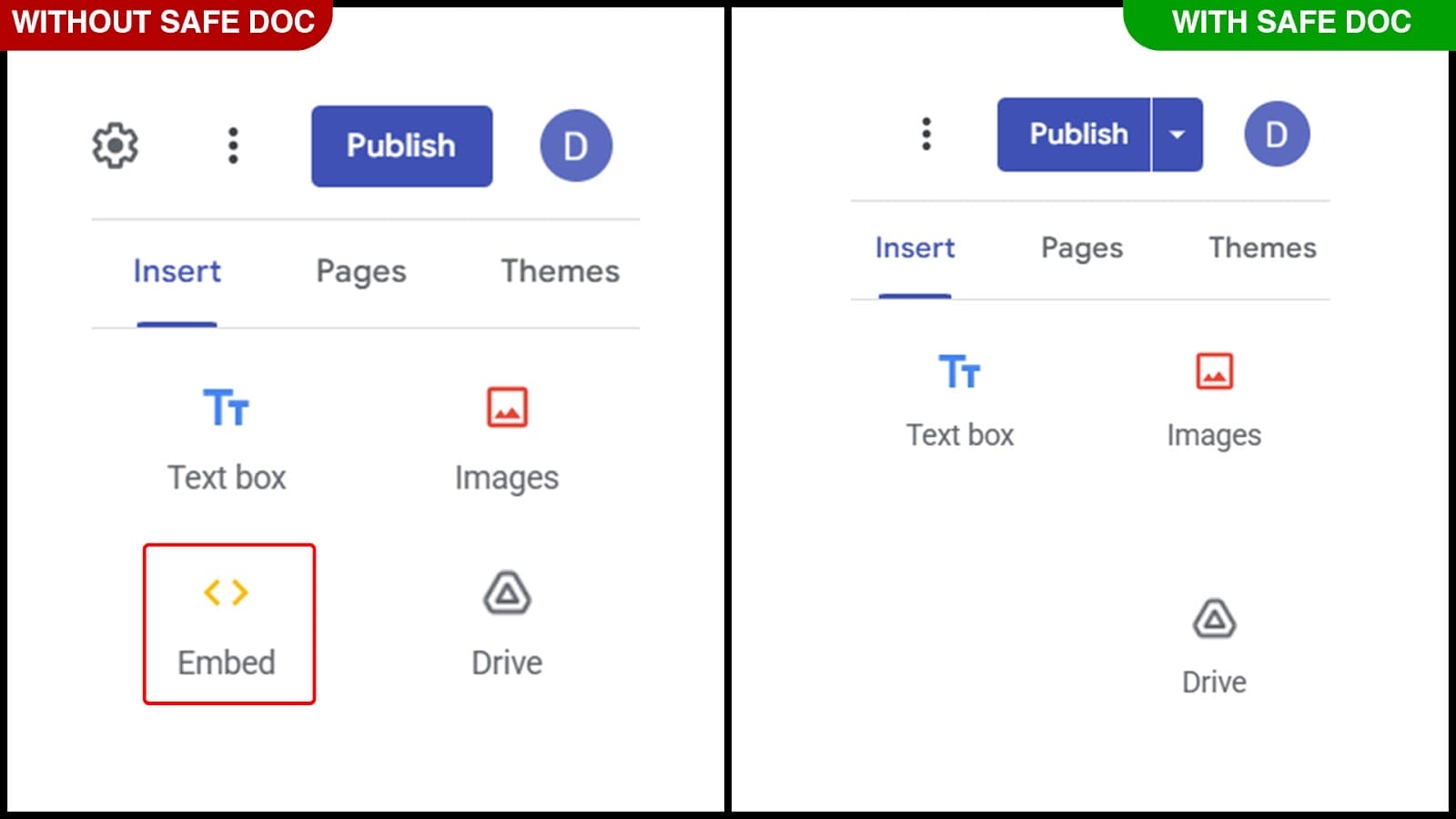 xFanatical Safe Doc blocks Embed feature in Google Sites