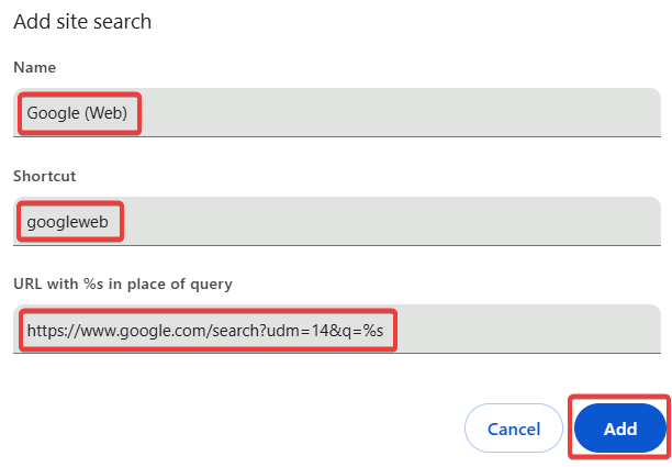 Add site search screen
