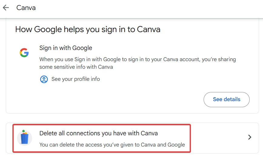 Delete all the connection you have with the app