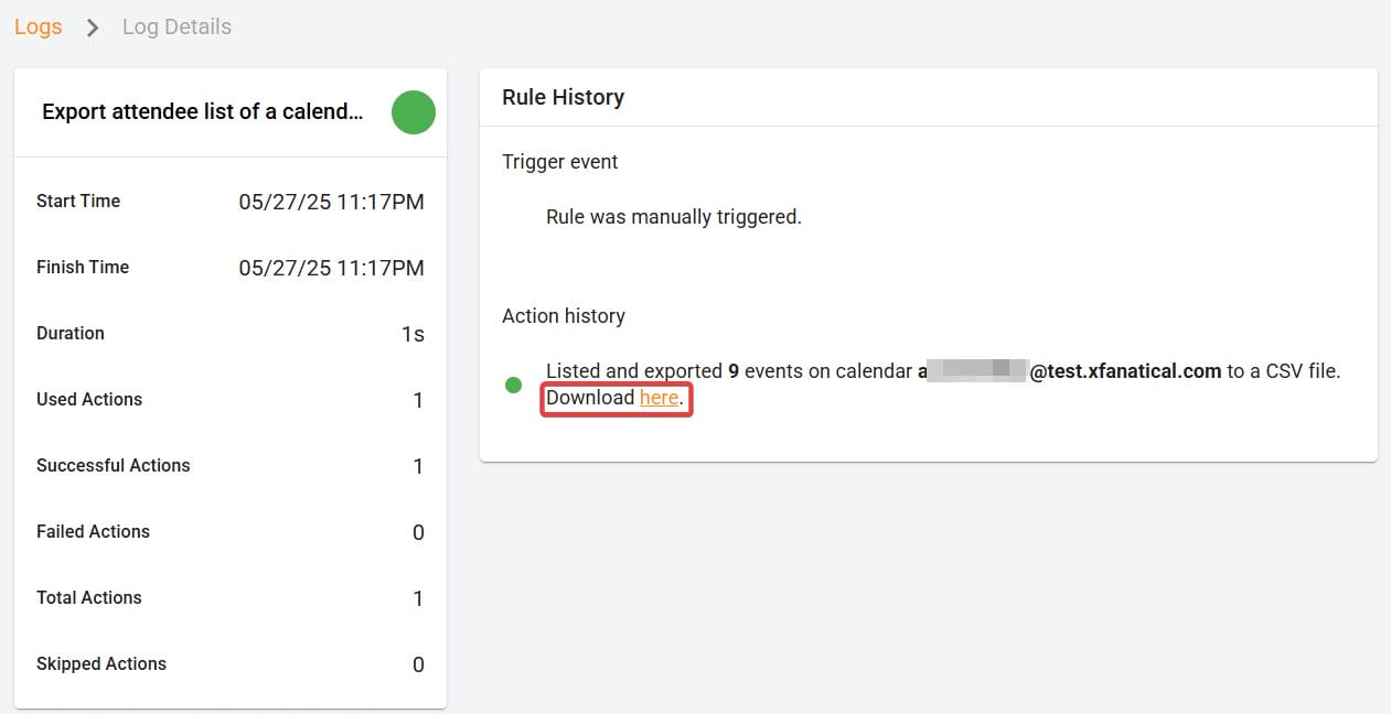Log details page