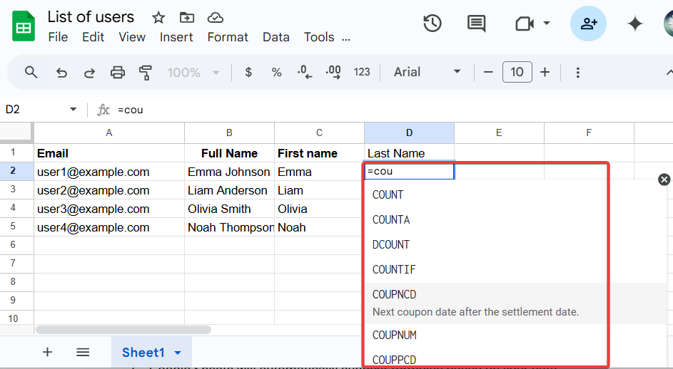  Use Formula Suggestions in Google Sheets