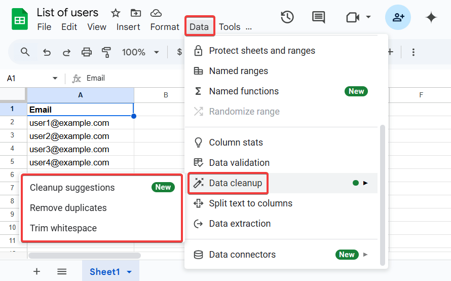 Use Smart Cleanup in Google Sheets