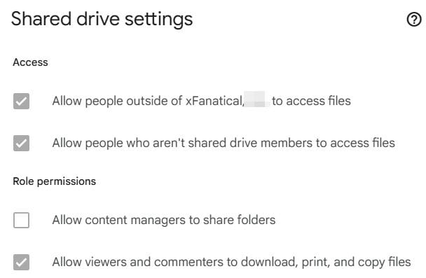 the Sharing Settings of the Shared Drive