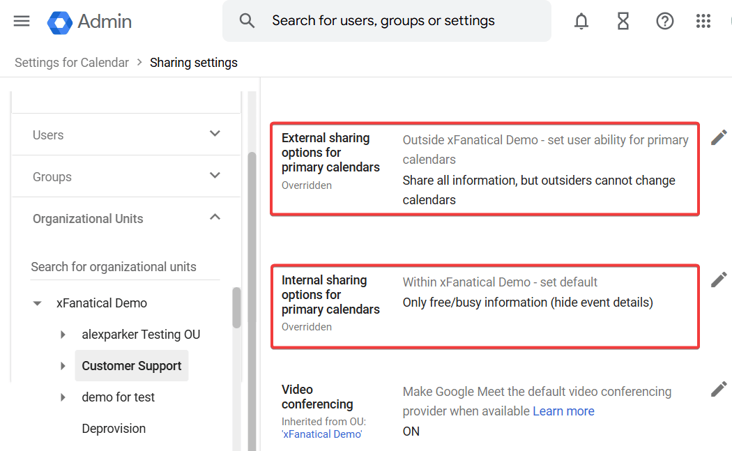 External Sharing Options.