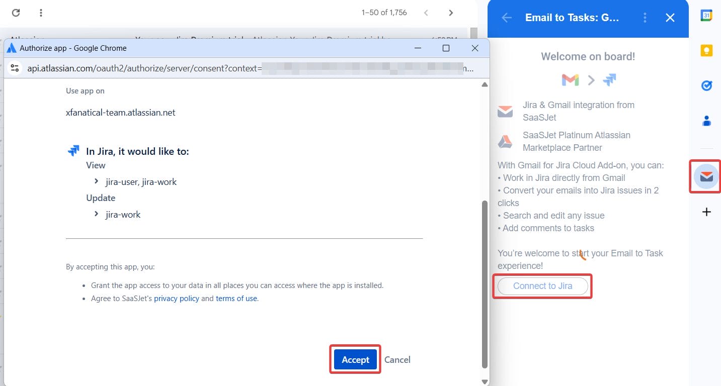 Jira Cloud account and approve access.
