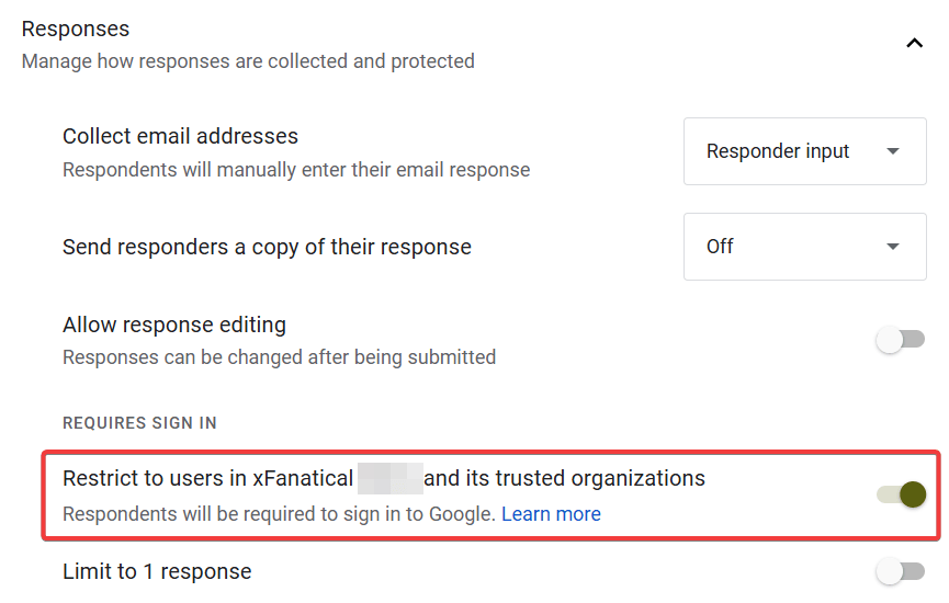 Restrict to Your Organization in google forms