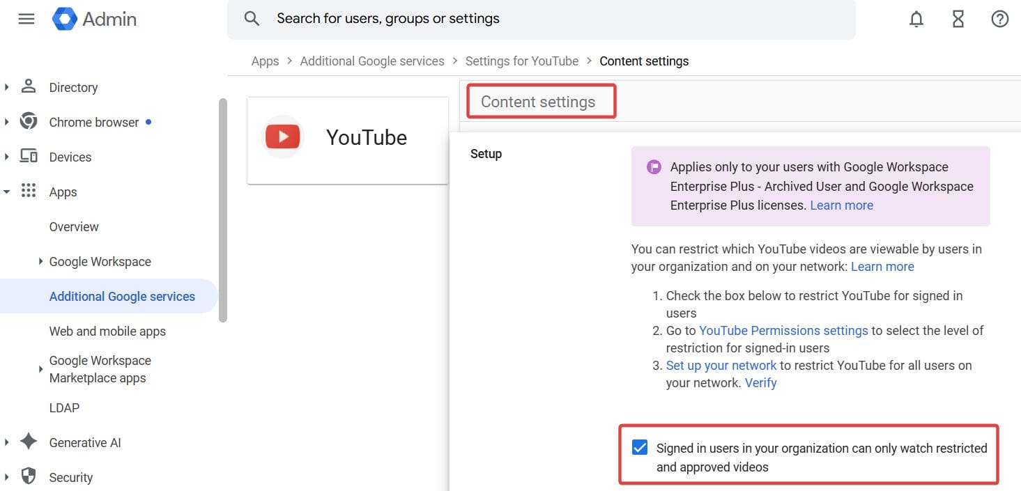 Set Restricted Mode for YouTube