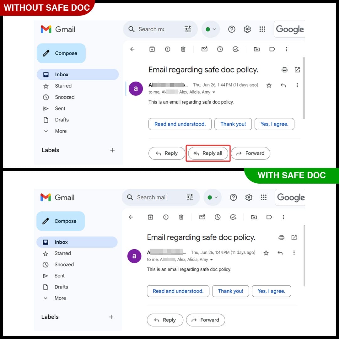 xFanatical Safe Doc disables the Reply all button in Gmail