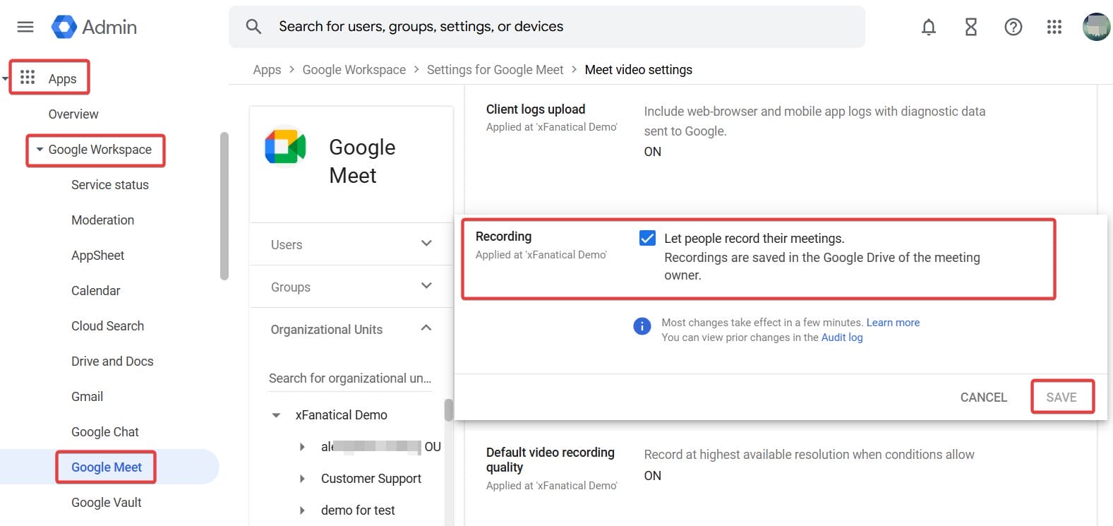 Enable Recording in the Admin Console