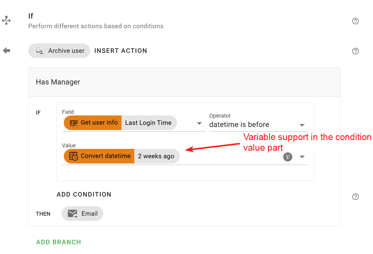 Redesigned the If action’s condition configuration experience