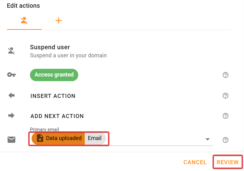 Edit the suspend user action for Bulk suspend users in Google Workspace rule.