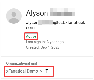 Active user in an OU in Google Workspace.