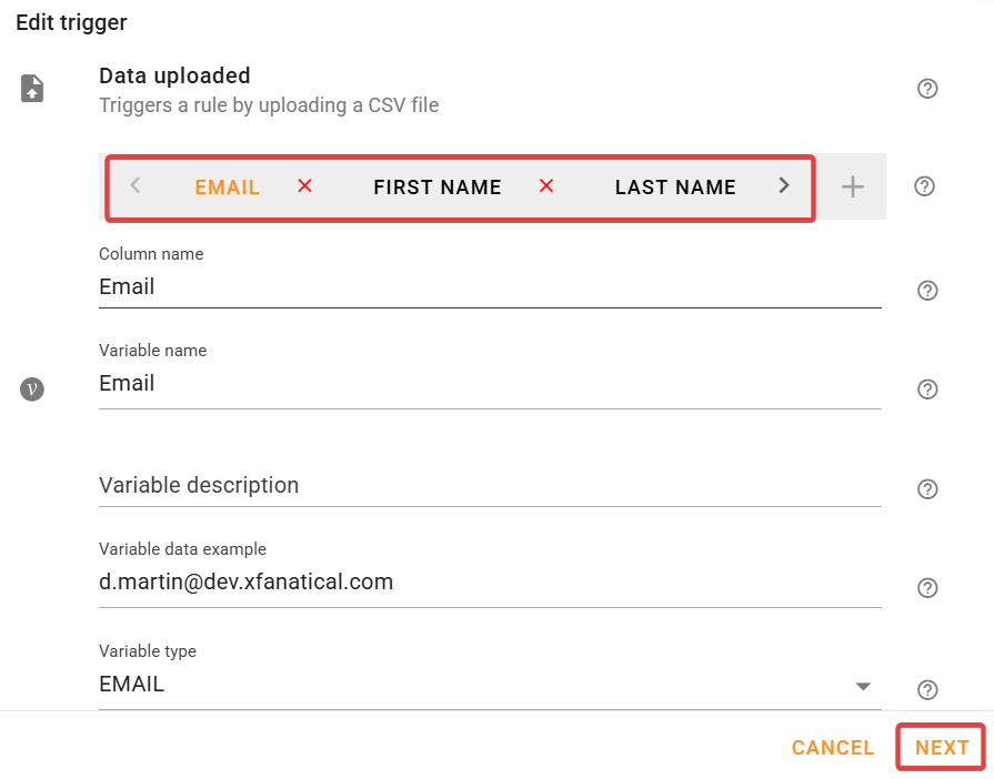 Select the CSV file for Bulk suspend users in Google Workspace rule.