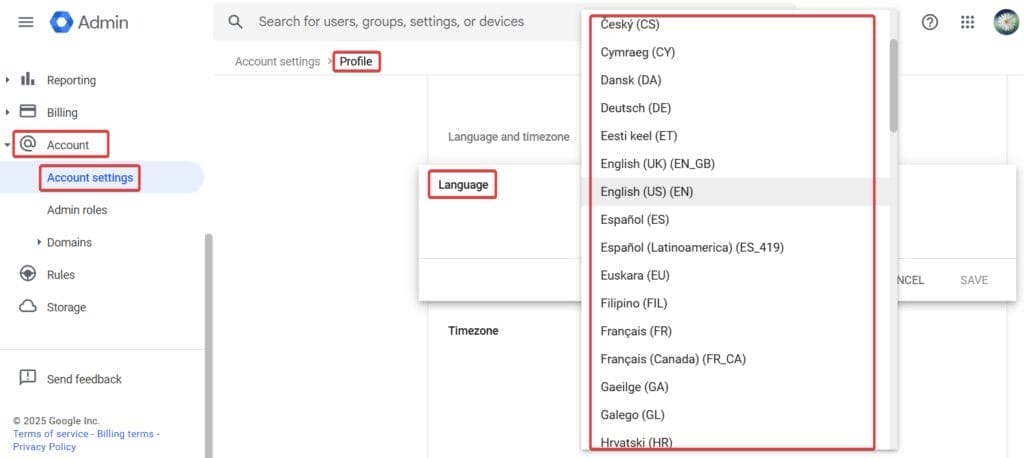 Manually Change the Language in Google Account Settings