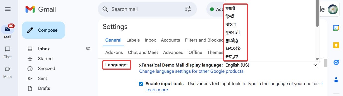 Select your preferred language from the drop-down menu