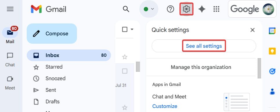 settings icon in the top-right corner 